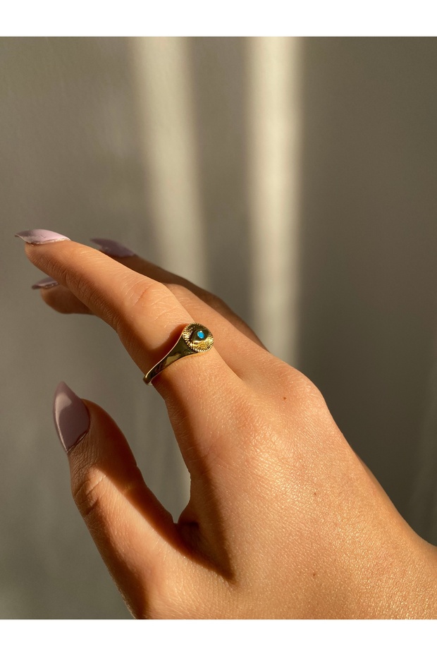 Gold Evil Eye Detailed Ring Minimal Vintage Stylish Women's Ring