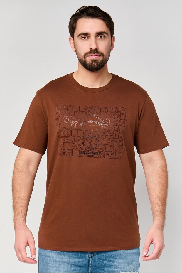 Men Crew Neck Short Sleeve Graphic Print T-Shirt, Brown