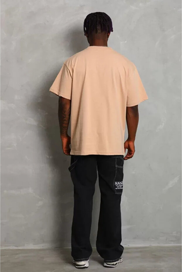 Plain Textured Unisex Casual Style Beige Oversize Crew Neck T-Shirt