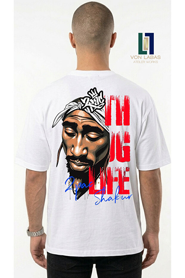 Black Oversized Unisex Tupac Graphic Printed Cotton Streetwear T-Shirt