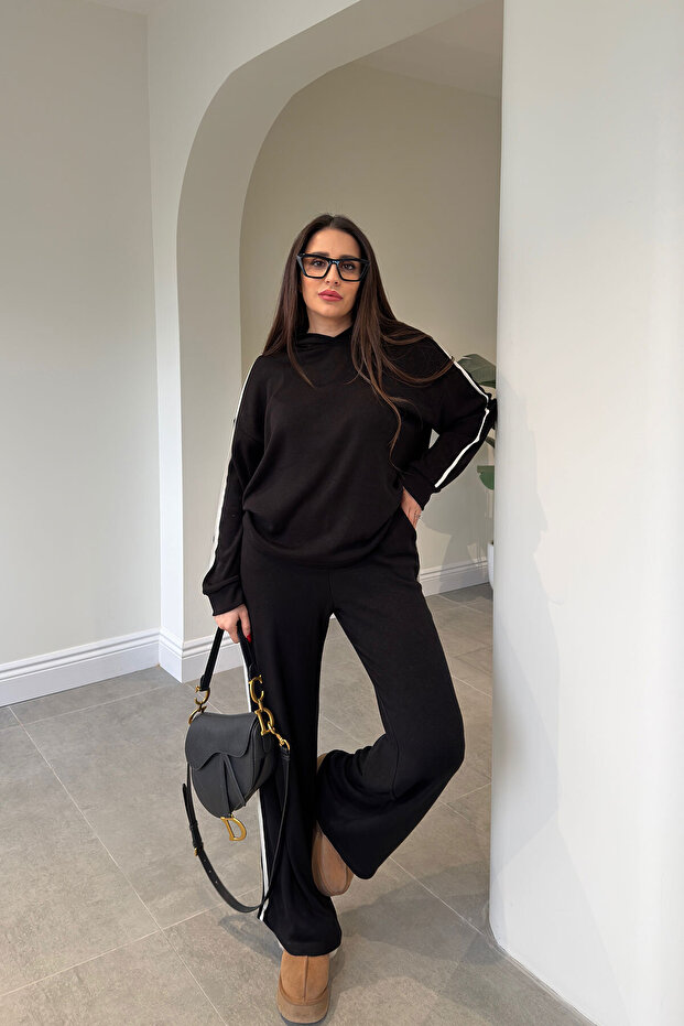 Premium Knitted Two-Piece Suit with Hood - Black