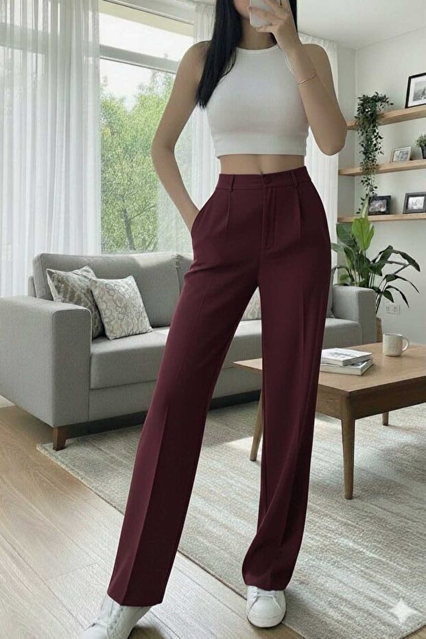 Violet Stretchy Button Closure Striped Palazzo Pants New Season 2026