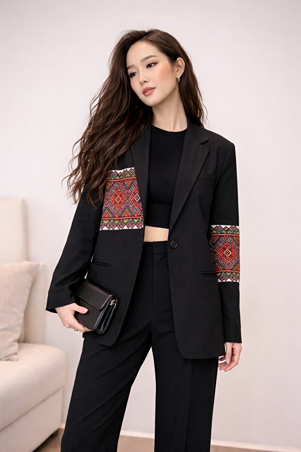 Patterned Oversize Blazer Jacket - 7
