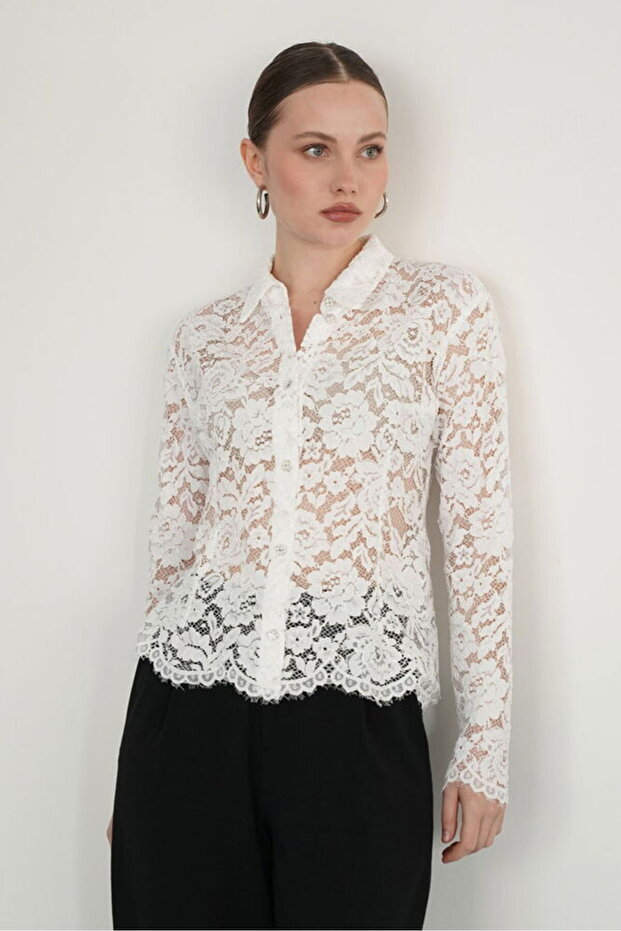Embroidered Lace Shirt - Cream | F2081