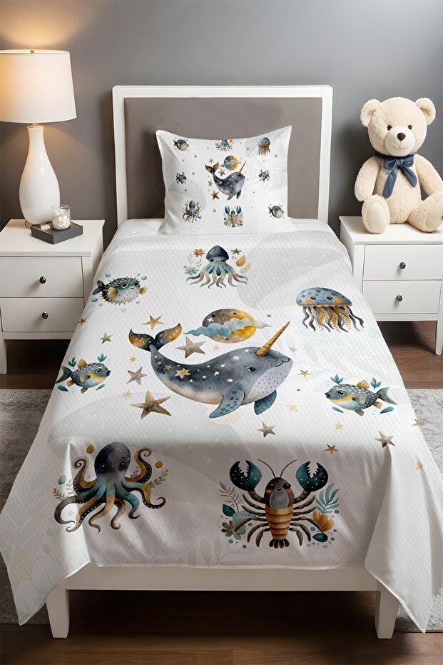 Blue Depth Patterned Single Baby Kids Pique Set