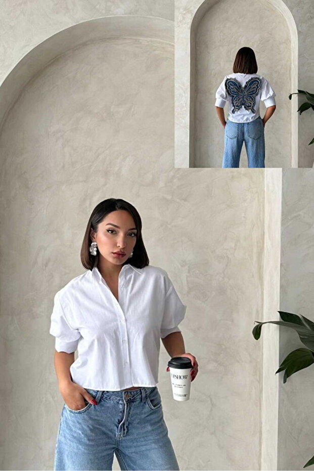 Shirt with Butterfly Detail on the Back - White | D2787 - White