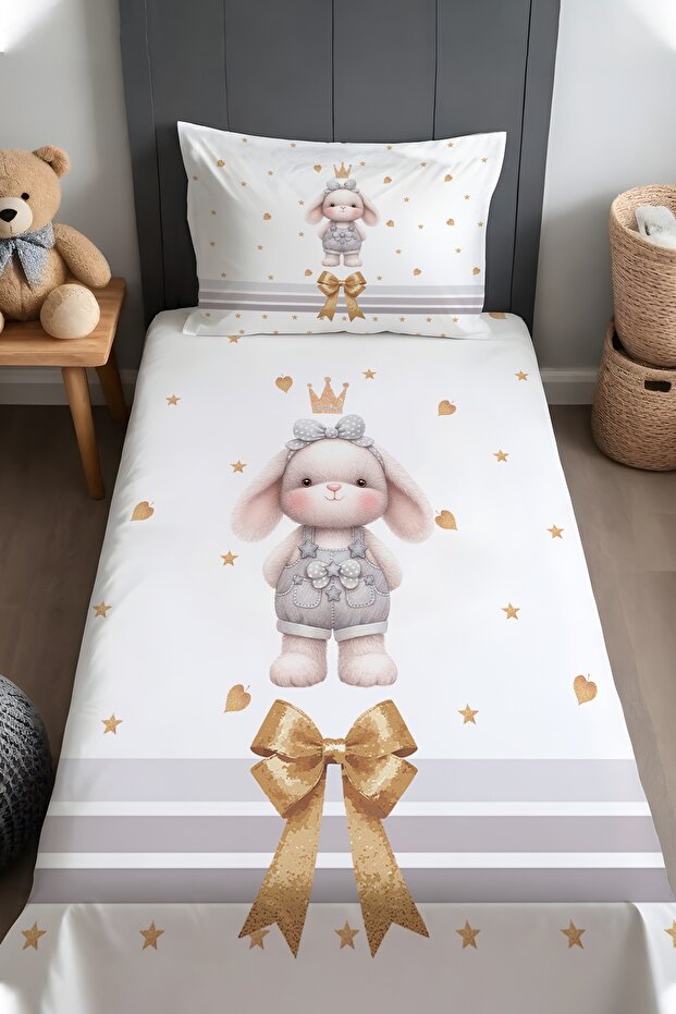 Bow-Tie Little Rabbit Patterned Bedspread and Pillowcase