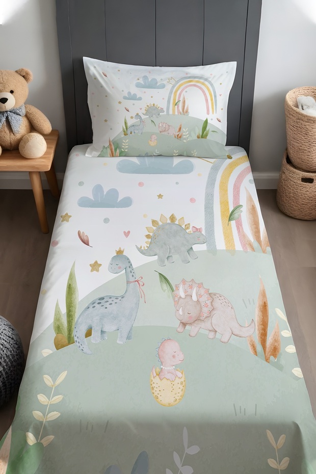 Cute Dinosaurs Garden Patterned Bedspread and Pillowcase