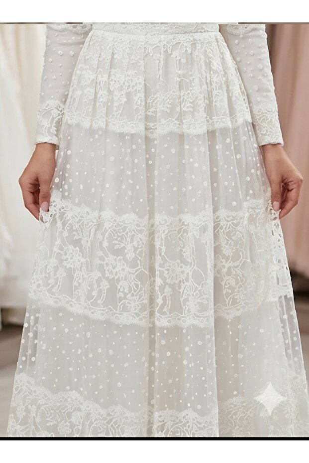 Dantel beyaz ithal abiye - 2