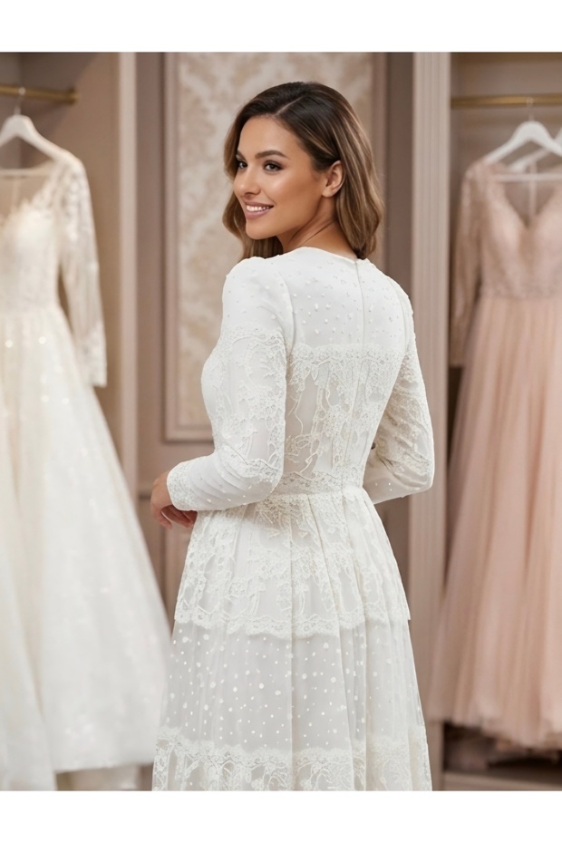 Dantel beyaz ithal abiye - 3