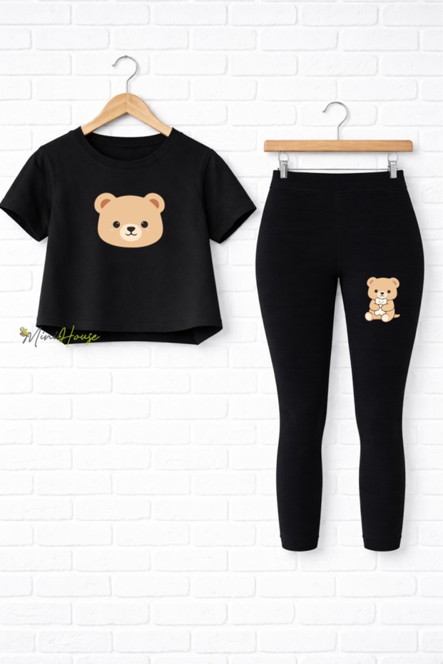 Bear Printed Top and Bottom Set T-Shirt Tights