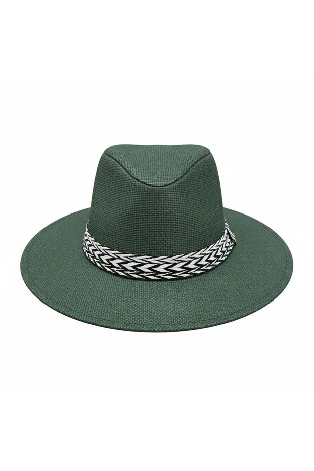 Unisex Stripe Detailed Straw Fedora