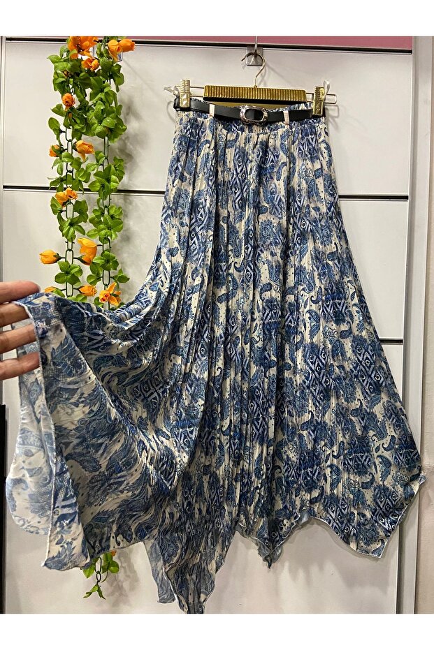 Ethnic Patterned Skirt Zigzag Chiffon Bohe Skirt with Lining