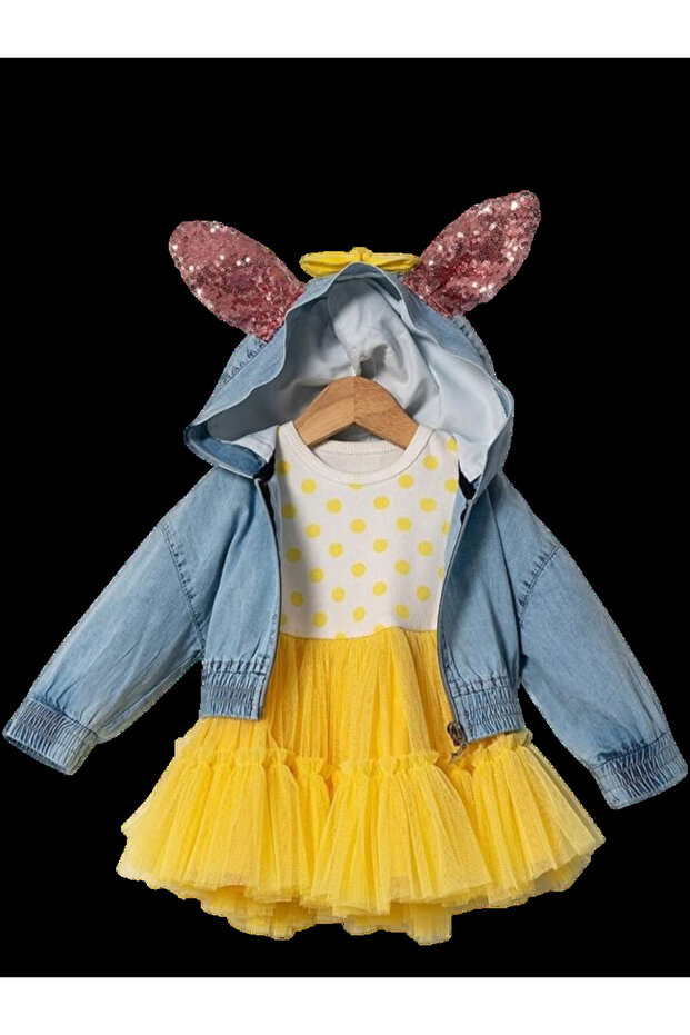 FUNNY BUNNY DRESS AND DENIM JACKET - YELLOW