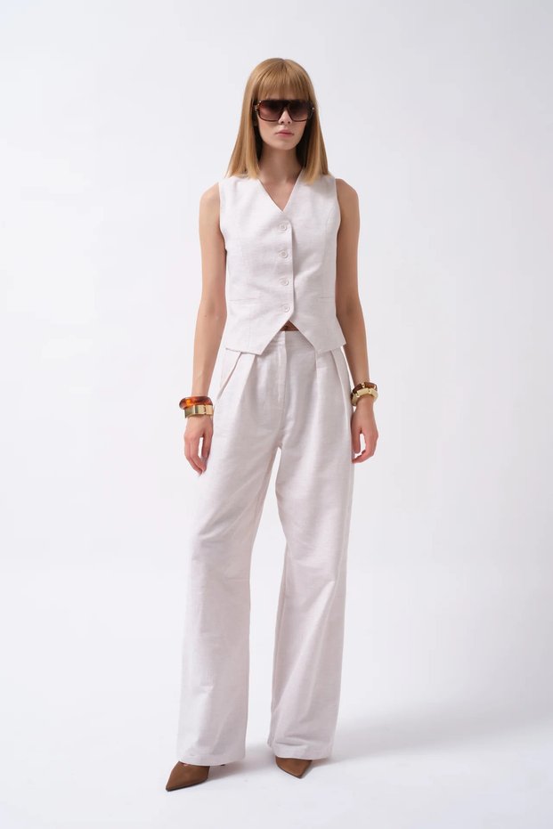 New Season Fleto Pocket Button Detailed Linen Women's Vest 52212022