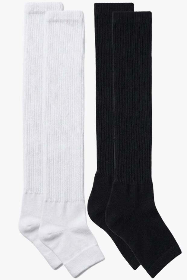 2 Pairs of Fingerless, Thin Ribbed, Above-Knee Cotton Blend Leggings