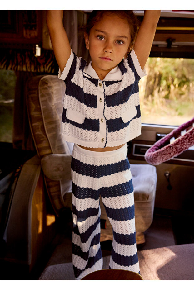 Knitted Pants Suit for Ages 4-10 - Cream