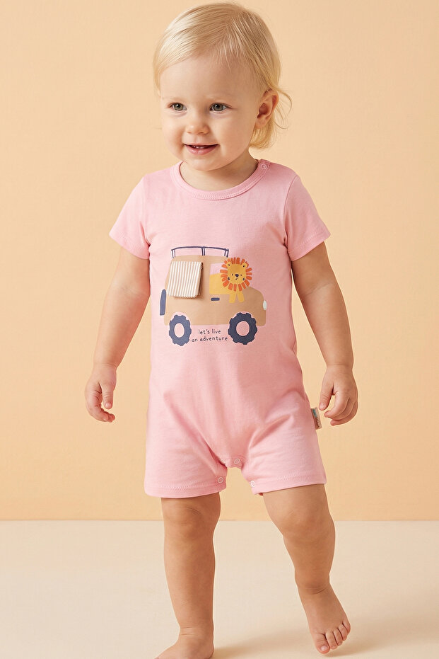 100% Cotton Baby Girl Patterned Summer Short Jumpsuit