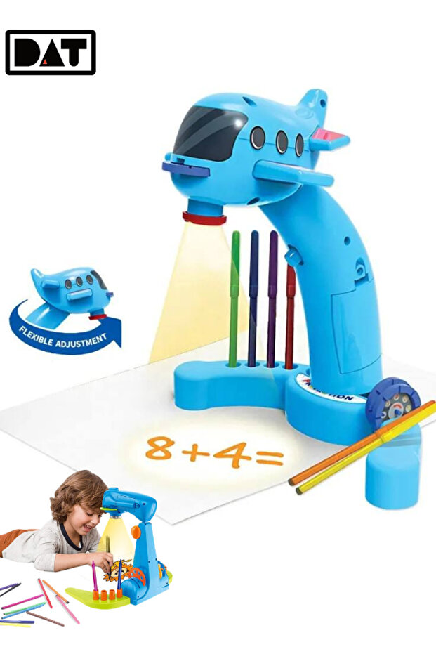 Kids Drawing Projector Table with 24 Patterns & Adjustable Angle, Airplane Design, Blue
