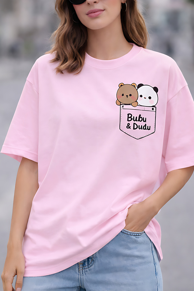 Bubu & Dudu Printed Unisex Oversize T-Shirt – Cotton Crew Neck Casual Streetwear T-Shirt