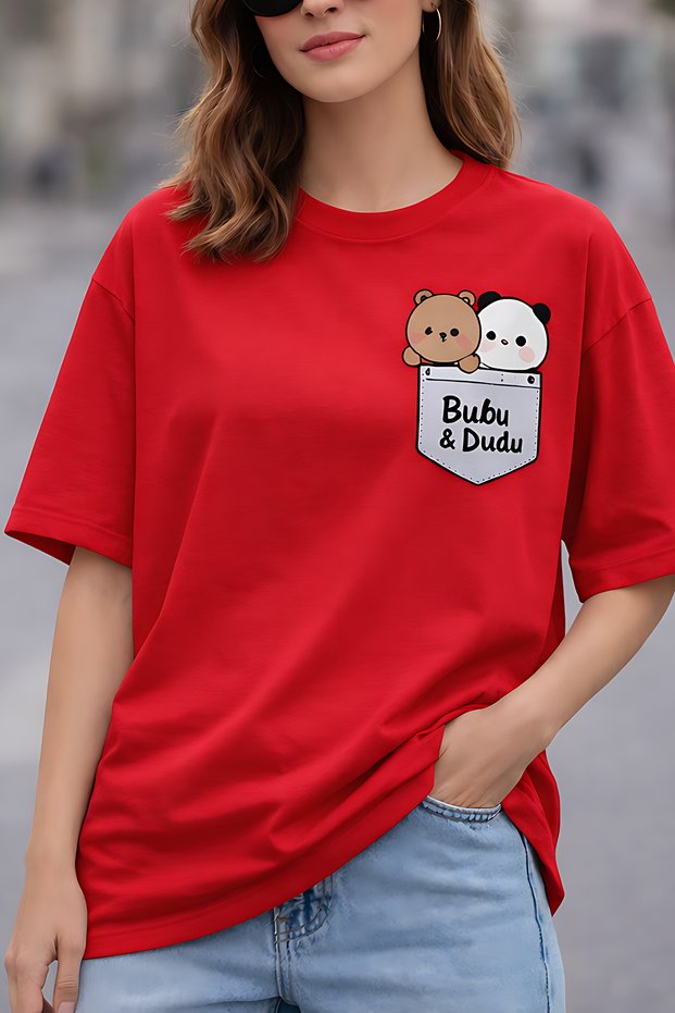 Bubu & Dudu Printed Unisex Oversize T-Shirt – Cotton Crew Neck Casual Streetwear T-Shirt