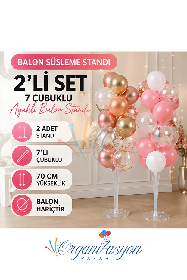 2-Piece Balloon Stand with 7 Rods, Balloon Decoration Stand with Legs, 70 cm Set
