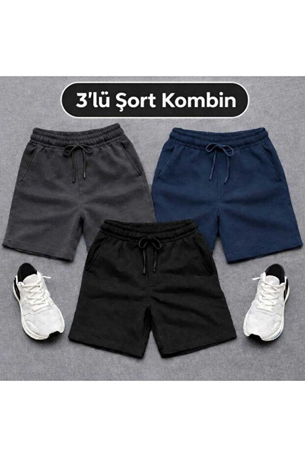 3-Pack Men's Coll Bermuda Summer Shorts Black Navy Blue Smoked