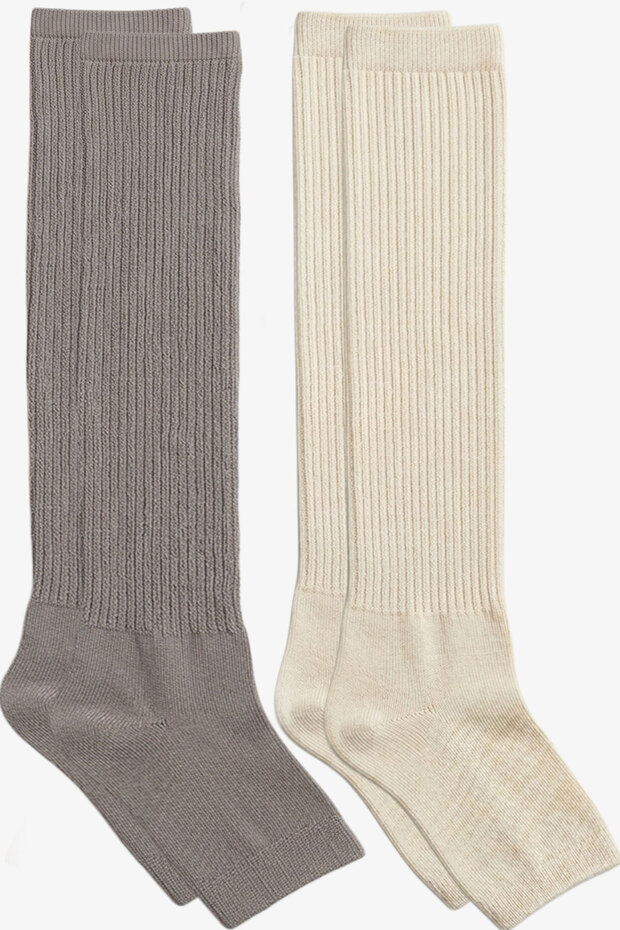 2 Pairs of Fingerless, Thin Ribbed, Above-Knee Cotton Blend Leggings