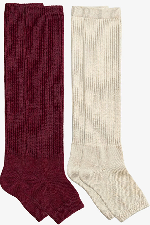 2 Pairs of Fingerless, Thin Ribbed, Above-Knee Cotton Blend Leggings