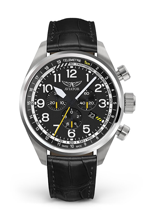 V.2.25.0.169.4 45 mm Men's Wristwatch with Black Leather Strap Sapphire Glass 10 Atm Water Resistant