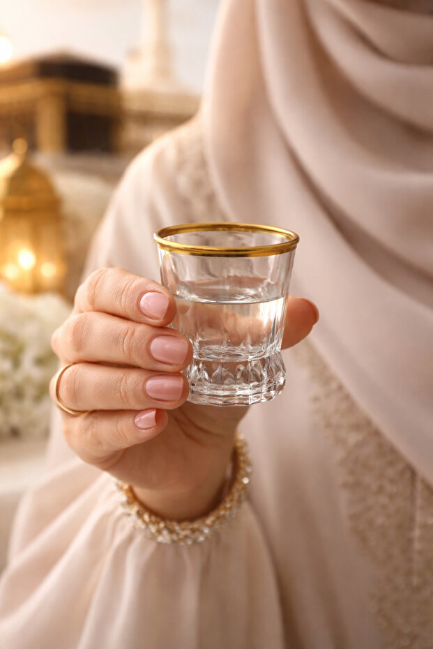 Gold Detailed 6-Piece Zamzam Cup Set | Glass Treat Cup Set