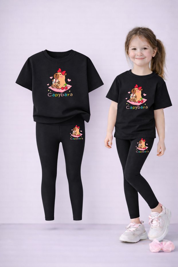Girl's T-Shirt Leggings Set 100% Cotton Flexible Comfortable Casual Sports Mommy and Daughter Combination