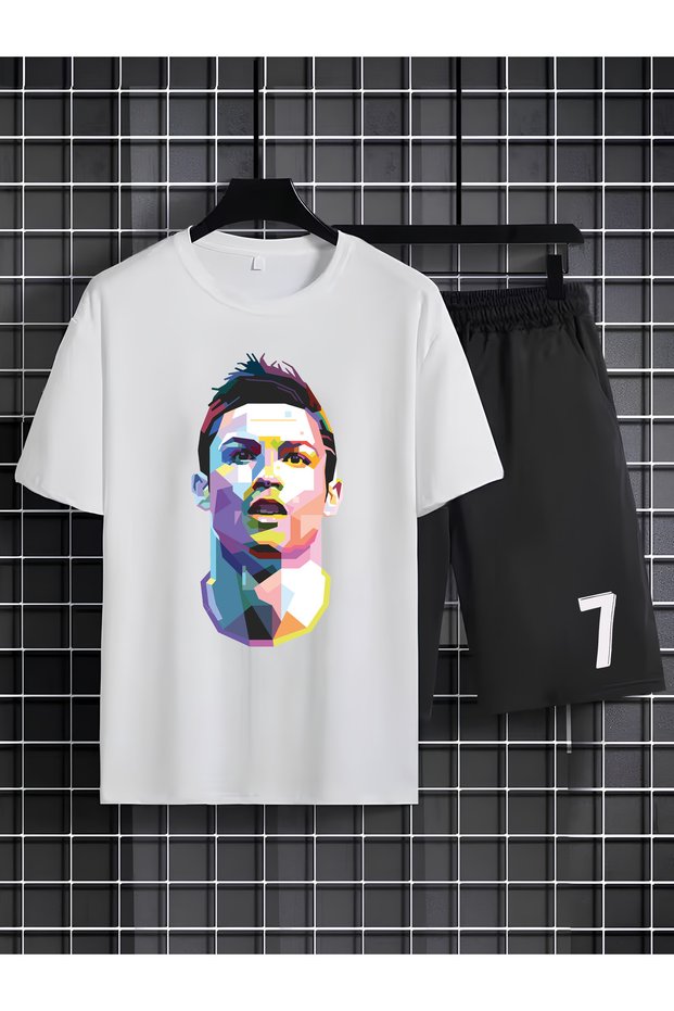 Ronaldo Printed 100% Cotton Crewneck Children's T-Shirt-Shorts Two-Piece Set
