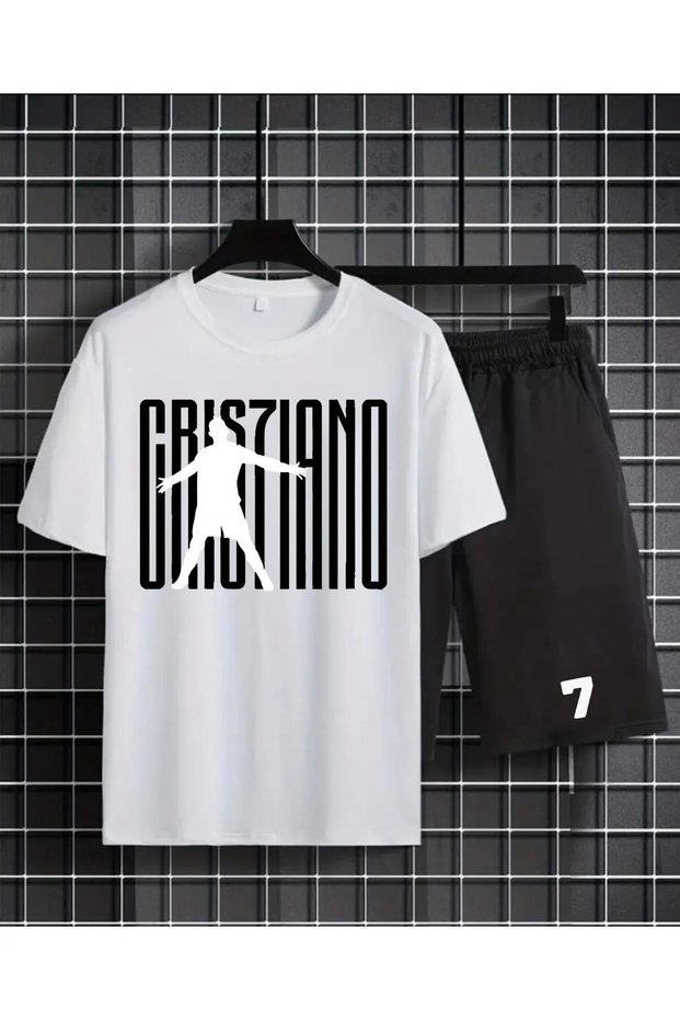 Ronaldo Printed 100% Cotton Crewneck Children's T-Shirt-Shorts Two-Piece Set