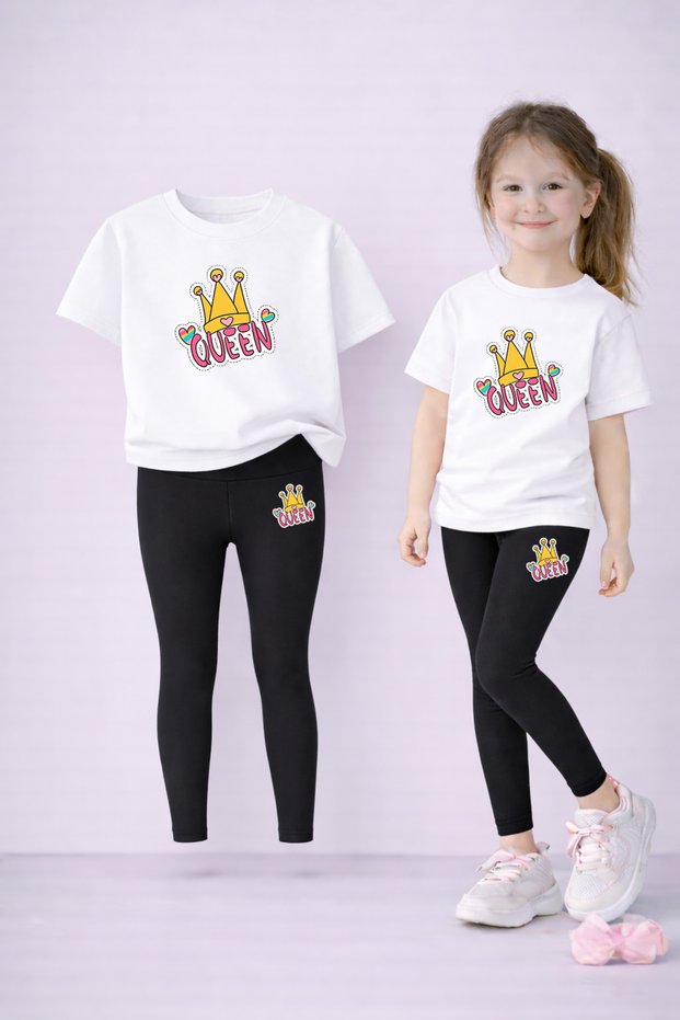 Girl's T-Shirt Leggings Set 100% Cotton Flexible Comfortable Casual Sports Mommy and Daughter Combination