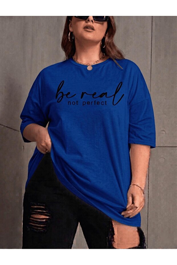 Be Real Women's Large Size Oversized Printed Crew Neck Cotton T-Shirt Relaxed Fit Unisex Sevgili Ko