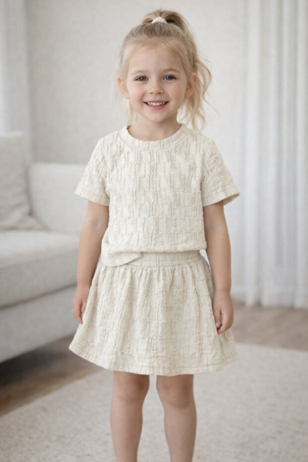 Girl's Wrinkled Fabric Shorts and Skirt Set