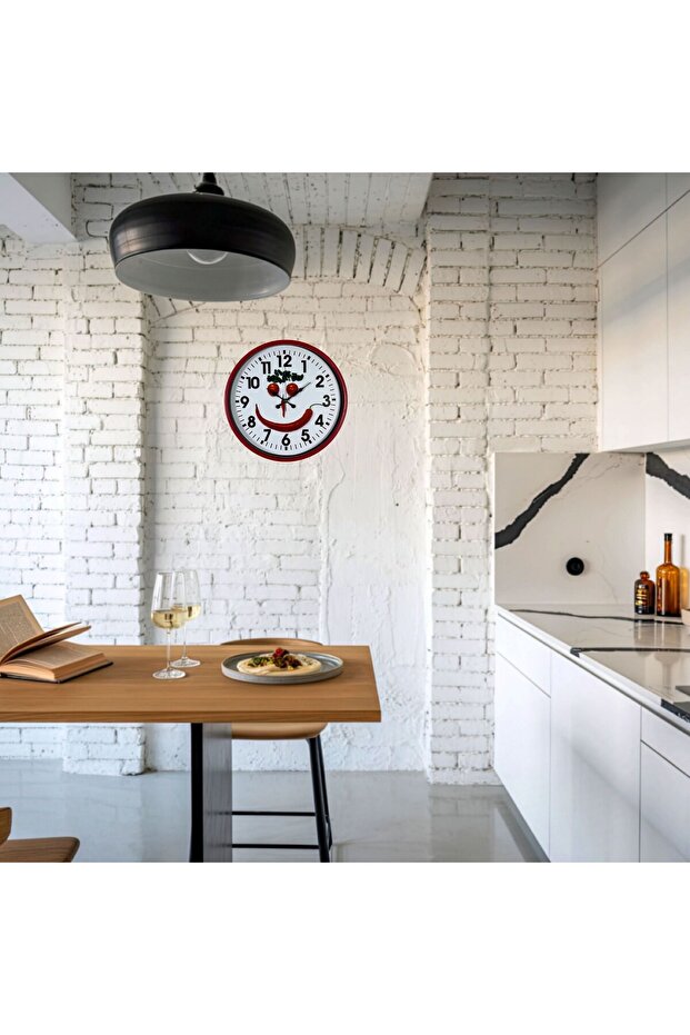 ساعة حائط للمطبخ باللون الأحمر مقاس 36 سم من Happy Kitchen هدية للمكتب المنزلي