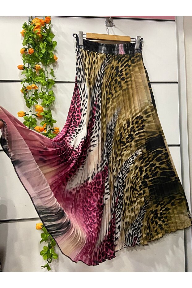 Patterned Chiffon Boho Lined Flared Skirt - 1