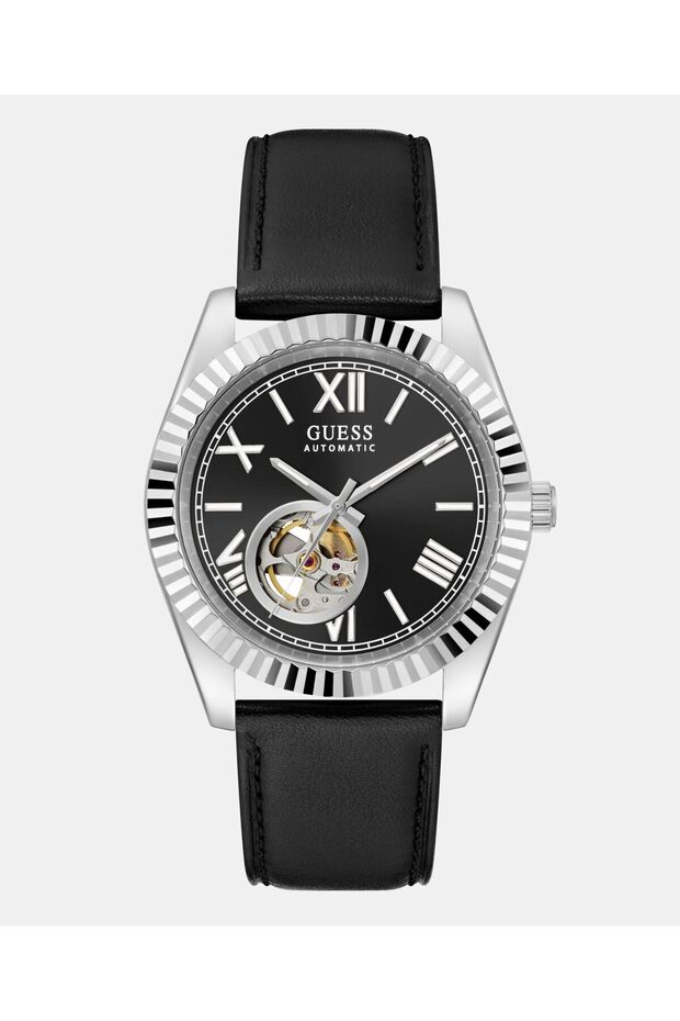 Mens Black Silver Tone Automatic Watch