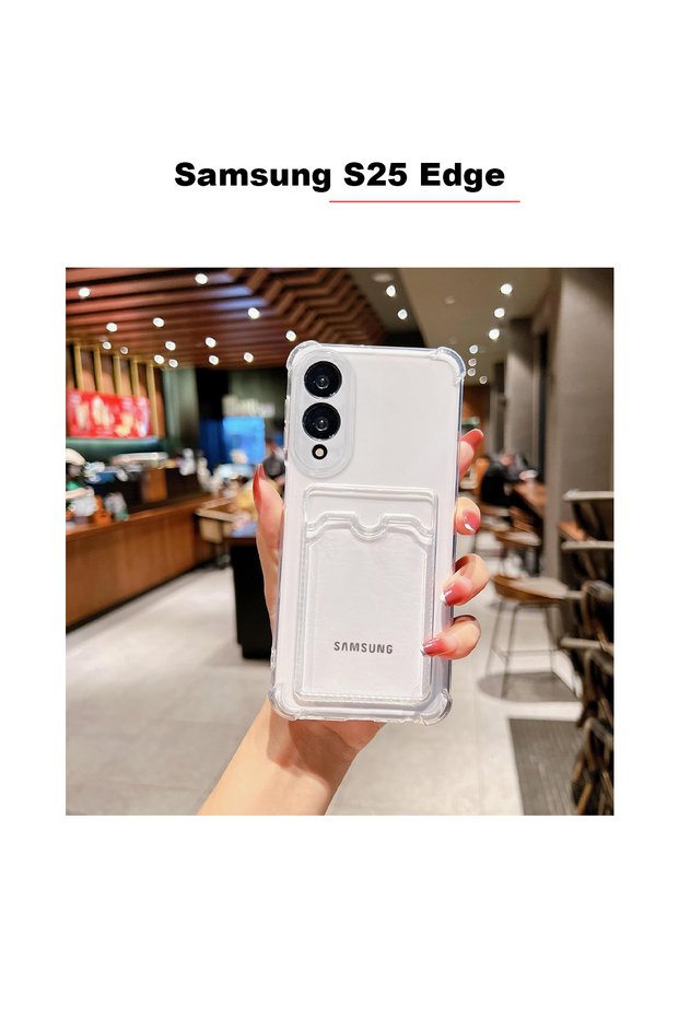 Samsung Galaxy S25 Edge Compatible Card Holder Wallet Transparent Edge Protection Corners Tank Phone Case