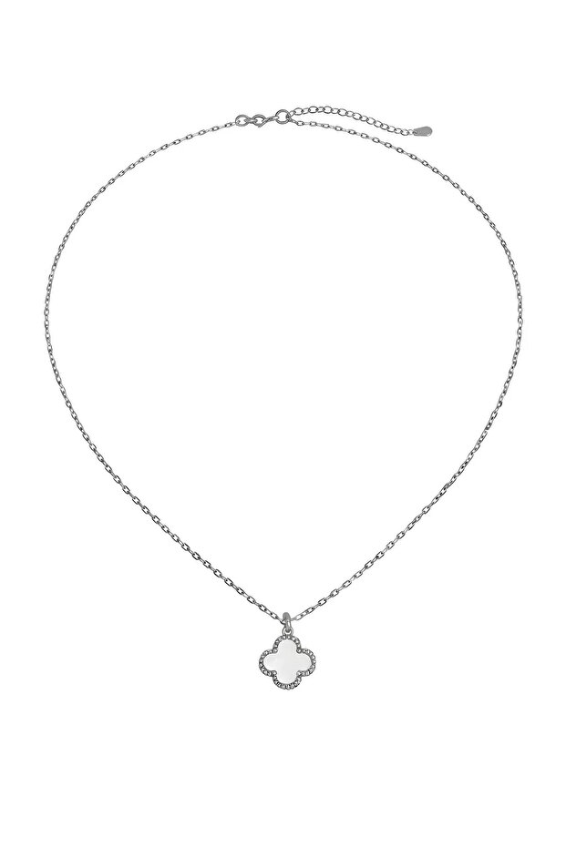 White Clover Necklace Steel Silver