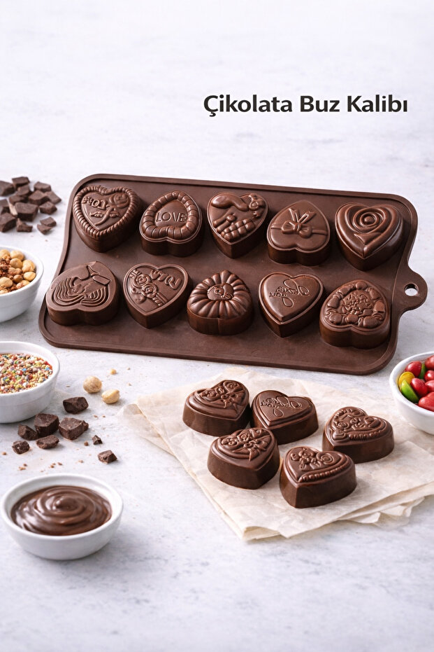 1Pc Heat Resistant Fireproof Non-Stick Silicone Heart-Shaped Brown Chocolate and Ice Mold