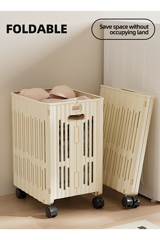 Laundry Baskets Foldable Laundry Hamper with Wheels Collapsible Plastic - 5