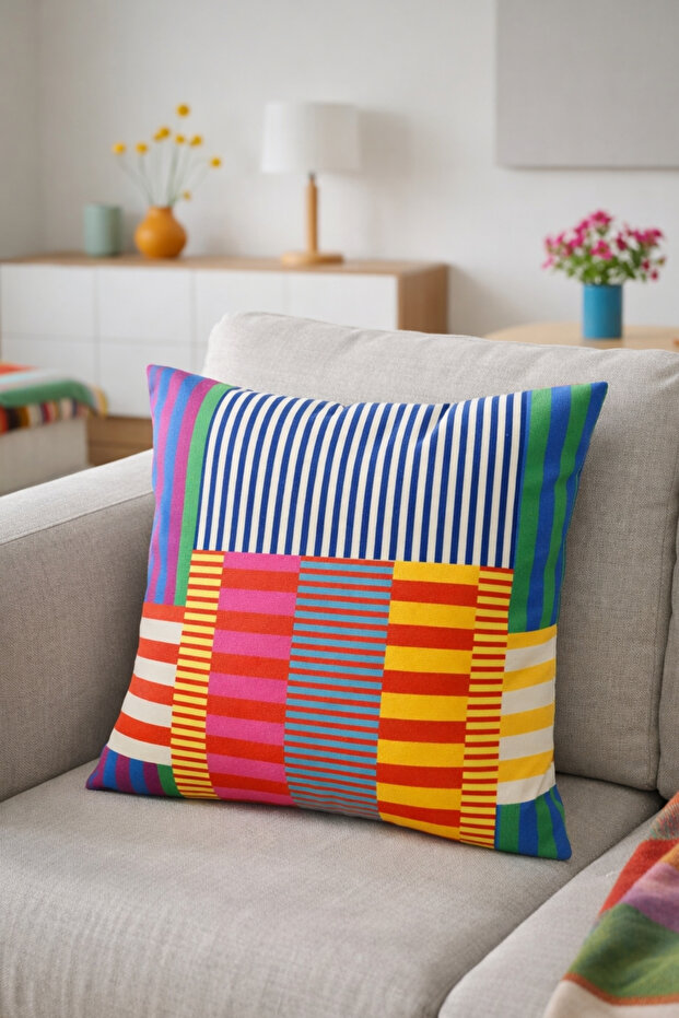 Decomia Home Renkli Çift Taraflı Modern Dijital Baskı Kırlent Kılıfı Salon Dekoru (45x45 cm)