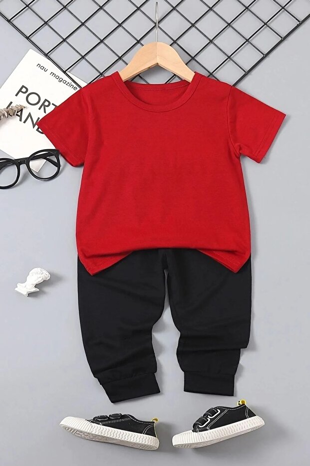 Girls/Boys Tracksuit Set - Crew Neck T-Shirt Rubber Leg Sweatpants Bottom Top Set
