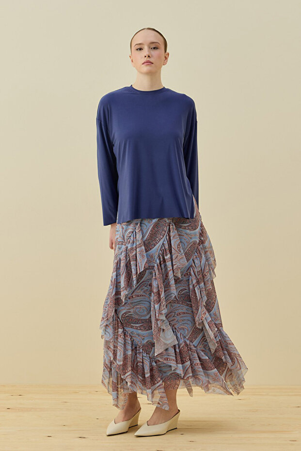 Layered Patterned Skirt Double Spanis Set 1812 Blue
