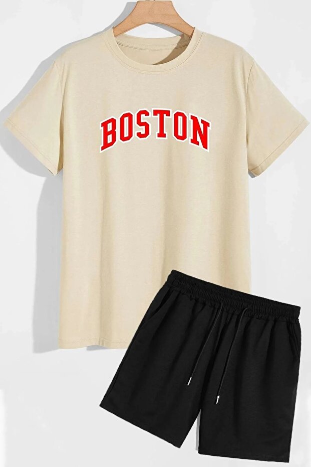 Boston Printed Tracksuit Set - T-Shirt Shorts Set