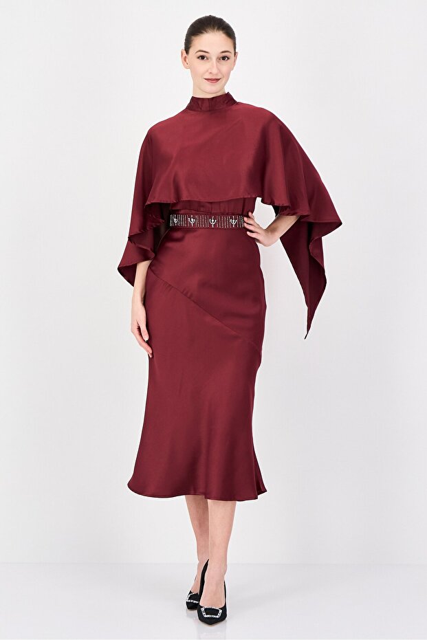 Women Plain Kaftan Midi Dress, Maroon