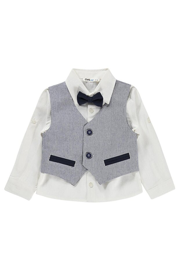 Boy's Shirt with Bow Tie and Vest for Ages 2-5 - Navy Blue